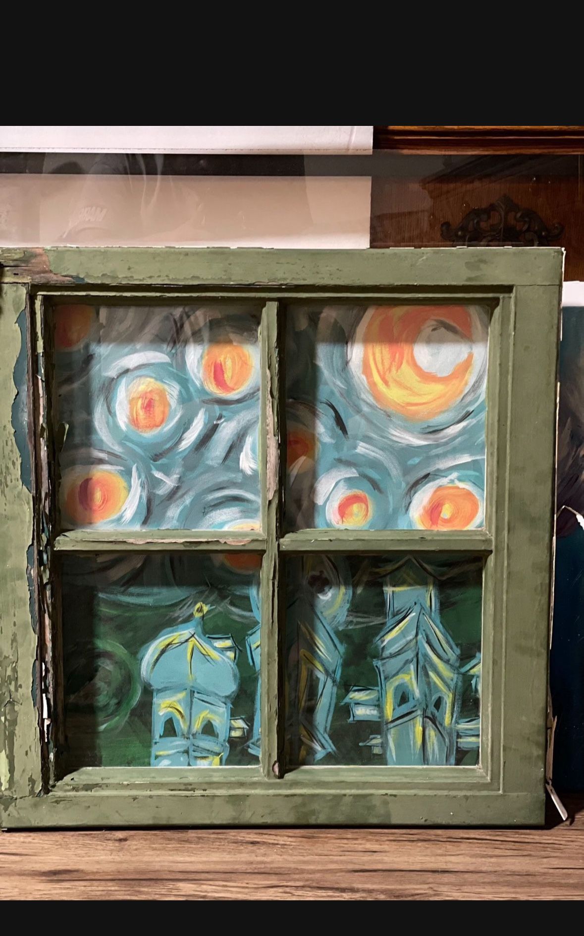 2 Paintings In Vintage Window Frames From Early 1900 Home In HB for ...