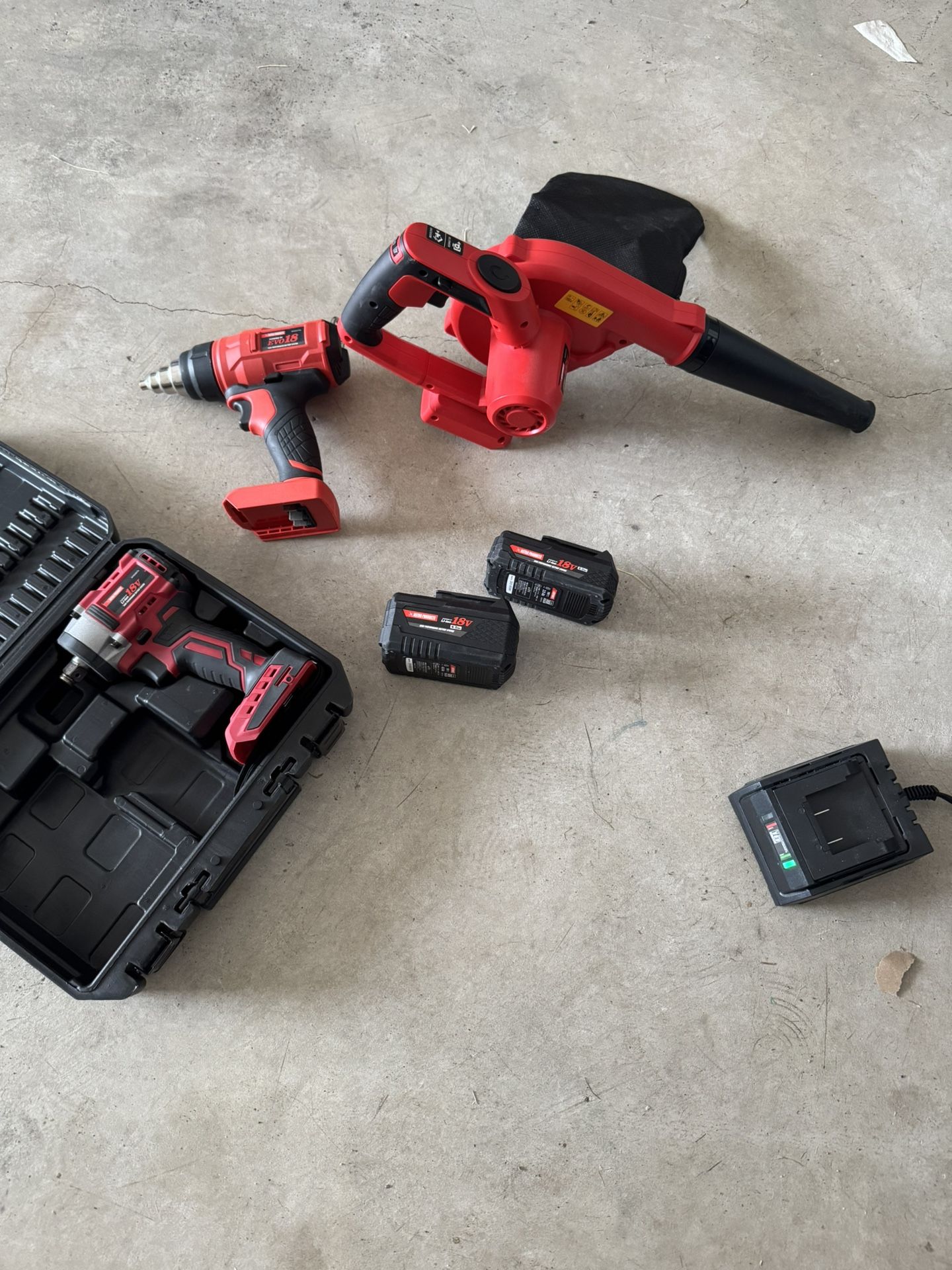 18V Impact drill, heat gun, vacuum & blower