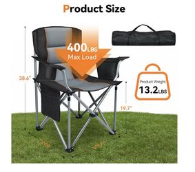 Oversized Heavy Duty Fully Padded Outdoor Folding Chairs with Cup Holder, Cooler Bag and Side Pocket, Support 400 LBS, Carry Bag Included, Versatile f