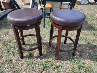 Set of Two Swivel Wooden Bar Stools