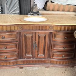 LIKE NEW Traditional Double Vanity Unit Sink Brown Basin Marble Floor Standing