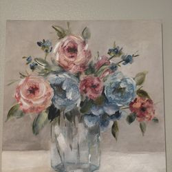 Floral Canvas Wall Art – Textured Glitter Accents – 24”x24”