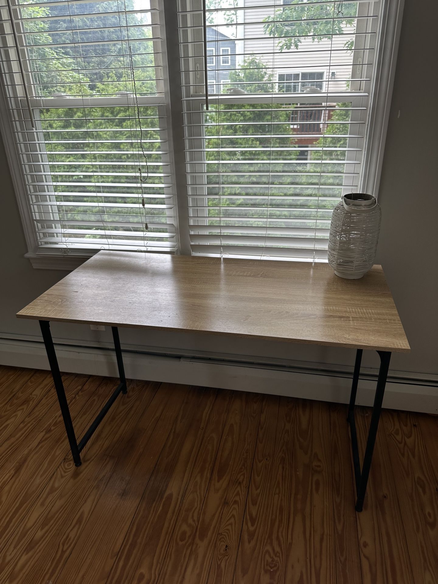 Simple Wooden Desk with Black Metal Legs