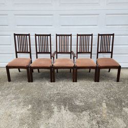 Set of 5 _ Wood Dining Side Chairs Modern Brown Tan Kitchen Table Furniture _ Seats are 18" Tall