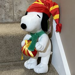 Snoopy Peanuts 15” tall Christmas Plush Holding Present