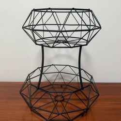 Wrought Iron 2 Tier Geometrical Fruit Basket Centerpiece Decor