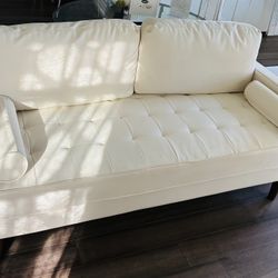 White Vegan Leather Ruffed Couch/sofa