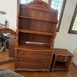 Vintage Bedroom Furniture Set –Dresser with Hutch, Mirror & Nightstand – As Is