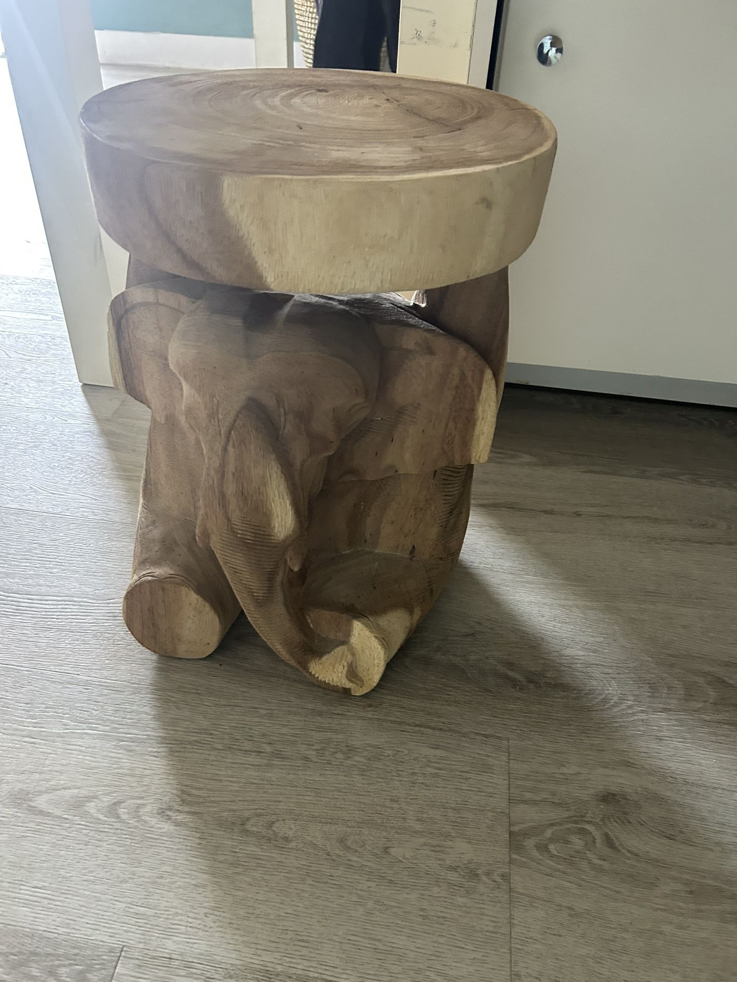 Elephant Carved Wooden Stool 