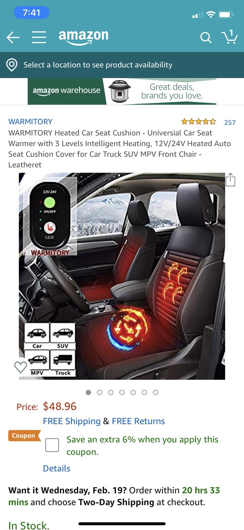 Universial Car Seat Warmer with 3 Levels Intelligent Heating, 12V/24V Heated Auto Seat Cushion Cover for Car Truck SUV MPV Front Chair - Leatheret