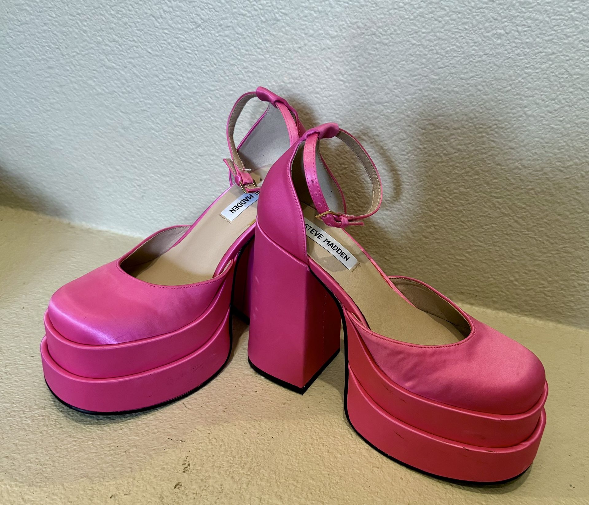 Pink  Satin Double Platform Heels