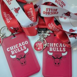 2 Chicago Bulls Lanyard Necklace Sets With ID Badge And Keychain