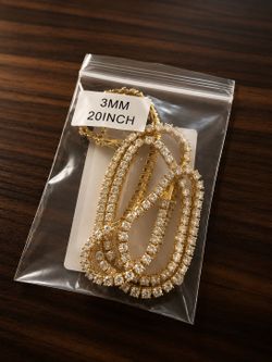 3mm 20” Gold Tone CZ Tennis Chain Necklace – Brand New