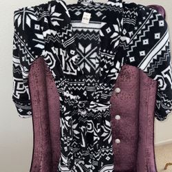 PINK!!! BLK/WHT Snowflake Soft Short Robe NEW