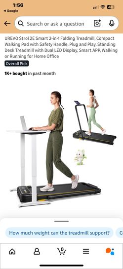 UREVO Strol 2E Smart 2-in-1 Folding Treadmill, Compact Walking Pad with Safety Handle, Plug and Play, Standing Desk Treadmill with Dual LED Display, S