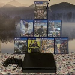 Playstation 4 Slim CUH-2215B with controller and 8 games