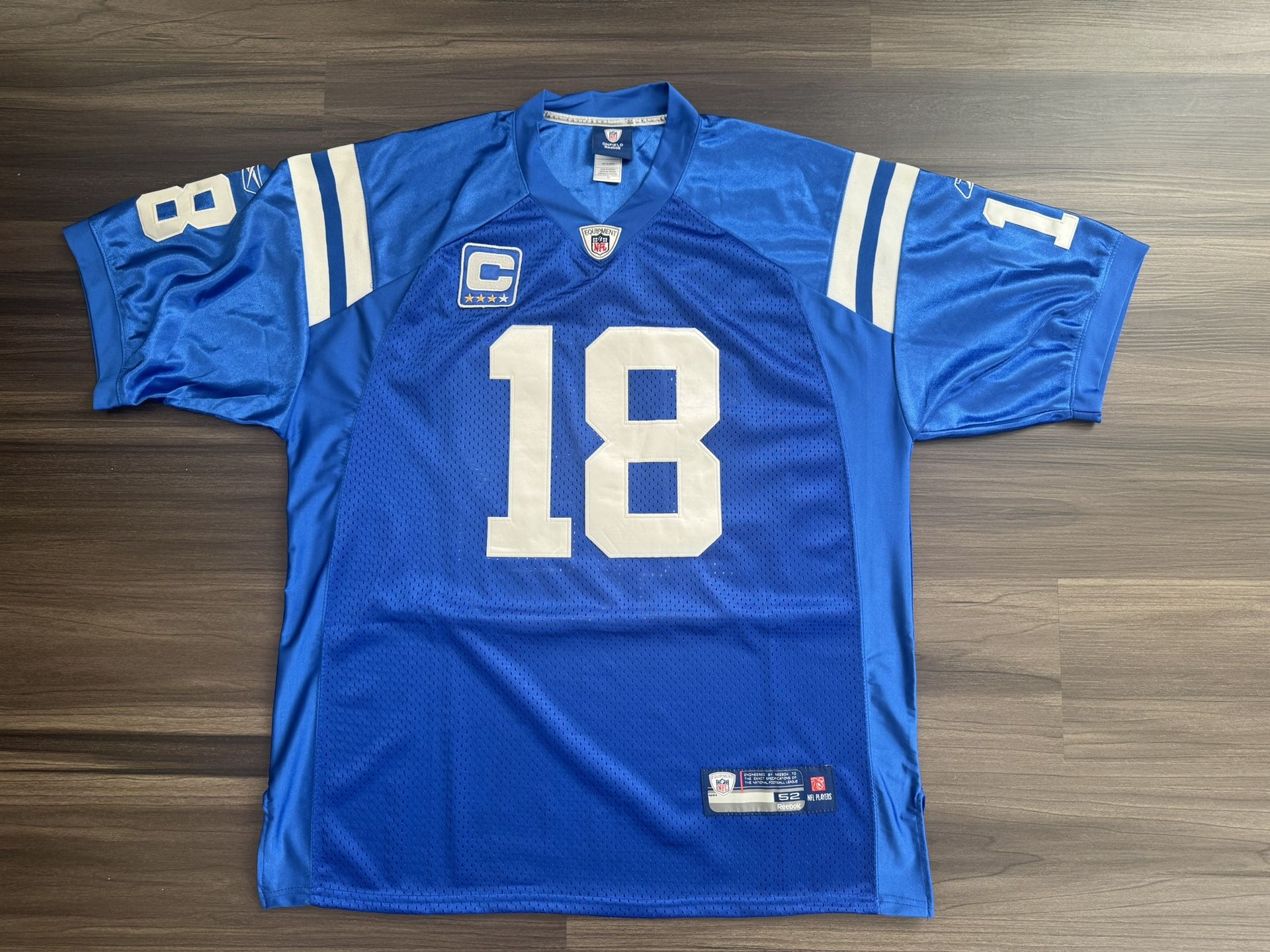 NFL Indianapolis Colt Peyton Manning #18 Captain Reebok Jersey Adult Size 52