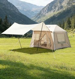 Inflatable Tent, 4-6 Person Luxury Camping Tents, Detachable Rainfly Sky-View Roof, Sturdy Oxford Fabric Cabin for Hiking, Quick Inflate Hot Thermal O