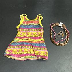 American Girl Doll Lea Clark Colorful Summer Meet Dress + Braided Hair Headband