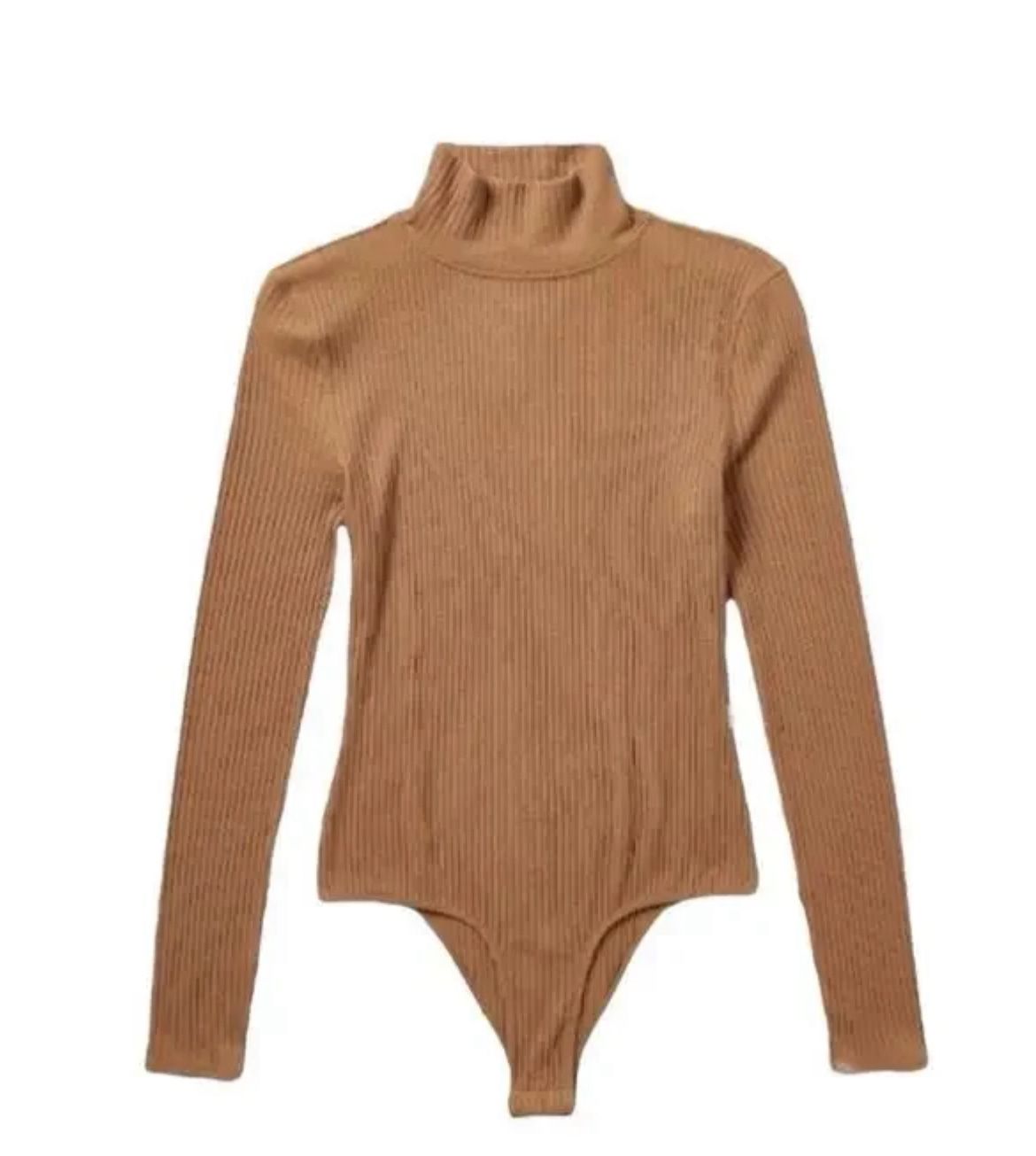 NWT Vuori Bleeker Bodysuit Caramel Turtleneck Size medium Long Sleeve Thong