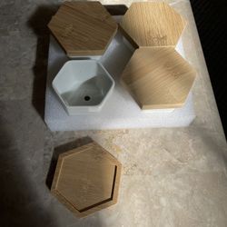 Hexagon White Ceramic Succulent Pot x 4