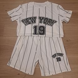 New York 19 Pinstriped Tshirt And Short Set Size Large