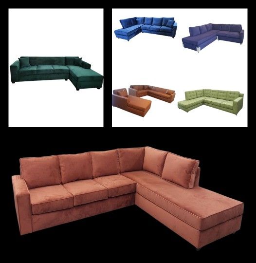 BRAND NEW 7X9FT AND 9X5.5FT SECTIONAL CHAISE SOFA,  Velvet  ORANGE FABRIC, CUSTOM MADE AVAILABLE 