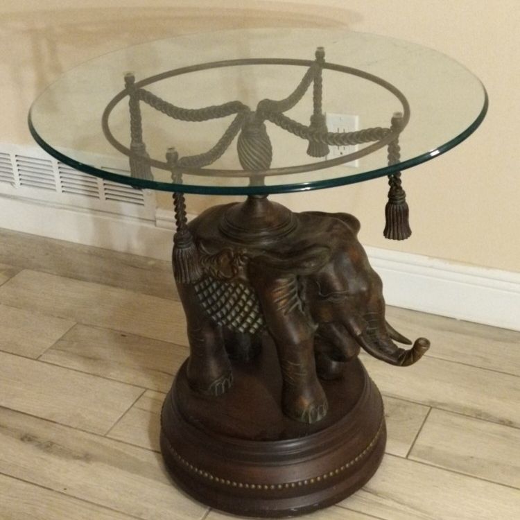 Snpc Vintage Maitland Smith Bronze Wood Elephant Pedestal Side Table. See ...