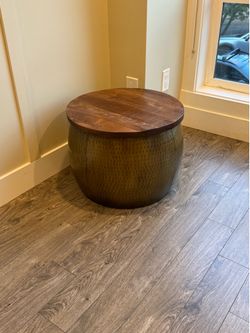 Hammered Metal Drum Coffee Table