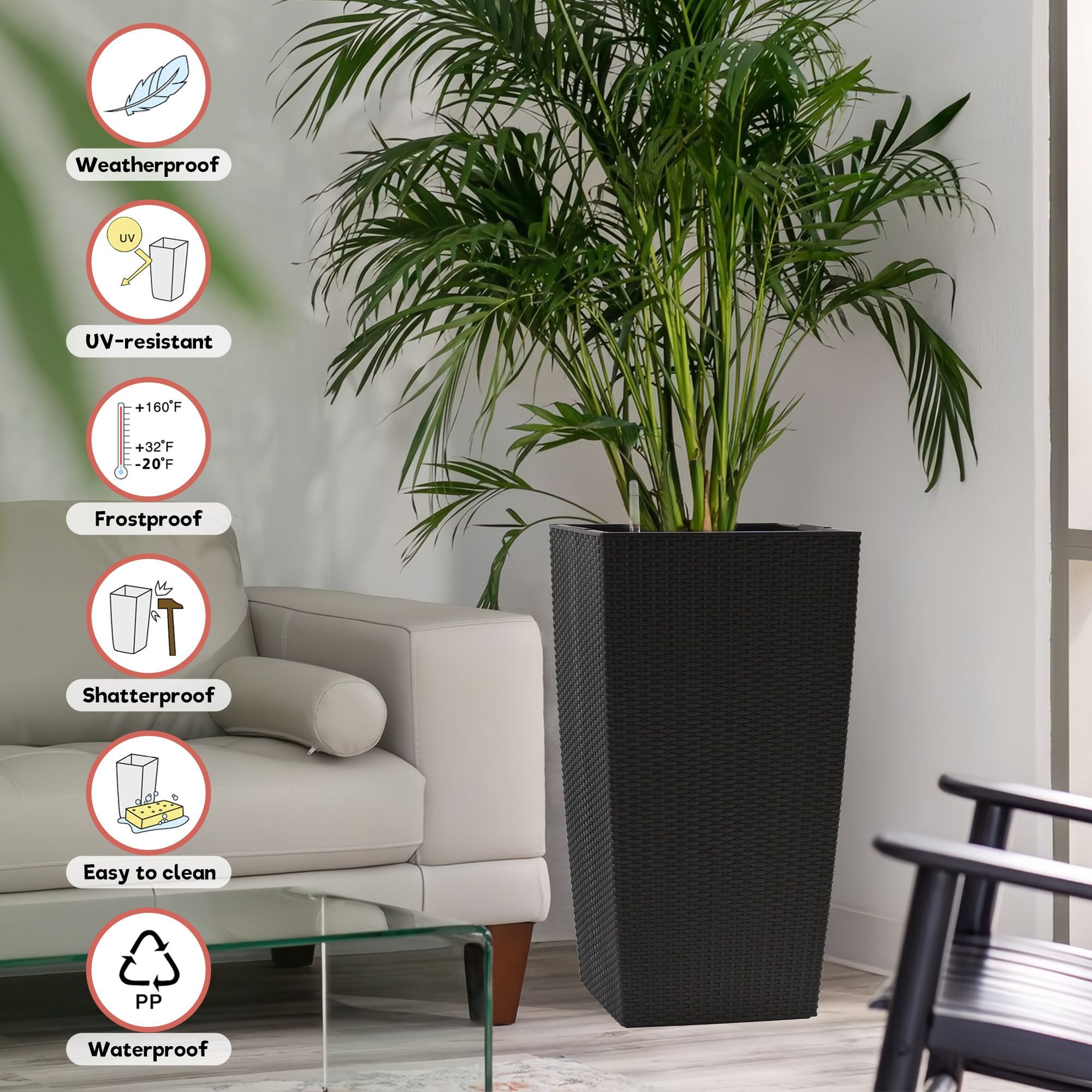 30 in Tall Large Flower Pots Planter with Self-Watering Drainage  Holes&Inner Trays Indoor Outdoor Plant
