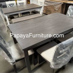 New! 6pcs Dining Set, Table And Chairs , Dinette Set, Table, Chairs, Bench, Kitchen Table Set, Casual Dining Table, Dinette Set, Apartment Dining Set
