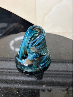 Aqua & Brown Glass Desk Pen Holder