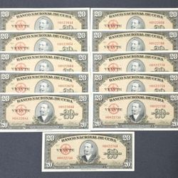 20 Pesos 1958-banco Nacional De Cuba-UNC-11 Billetes Serie Consecutiva