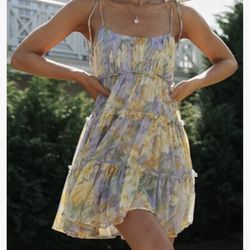Mansy Womens Summer Floral Mini Dress Boho Flowy Skater Dresses Short Sleeveless Ruffle Spaghetti Strap Dress