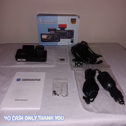 4K Full UHD 3-Channel Car Dash Cam - Front & Rear Cameras with 64GB Card 2.0'' IPS Screen