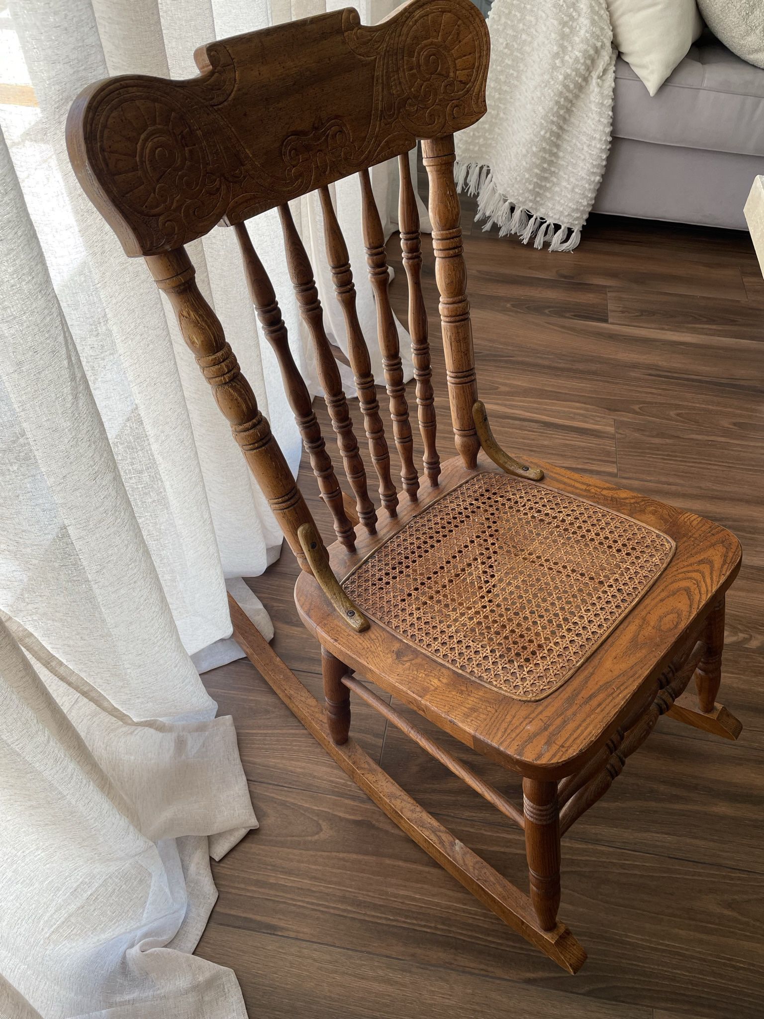Vintage Cane Spindle Rocking Chair 