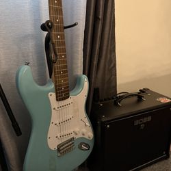Squier Stratocaster + Boss Katana 50W Amp + Guitar Stand Package