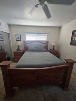 Solid Wood Bedroom Set – Bed Frame, Dresser & 2 Nightstands