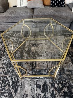 Hexagon Gold Metal and Glass Coffee Table