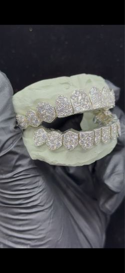 6 on 6 Real Silver With VVS Moissanite Jumbo Setting Grillz on a Deal
