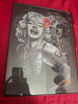 3D Lenticular Framed Black & White Pin-Up Style Tattoo Art Print, Marilyn Monroe