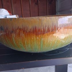 Vintage 21" HEAVY GLAZED ROUND POT/PLANTER-$199.00 costa mesa)