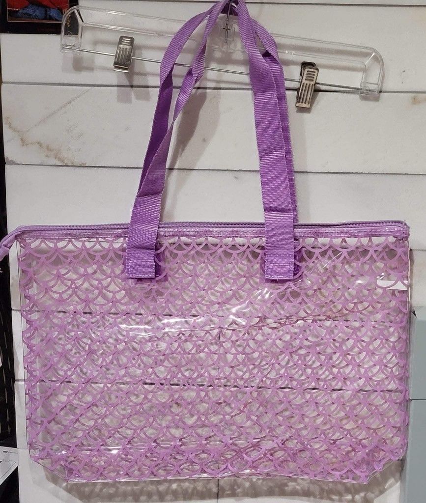 Clear Tote Bags with Purple Design and Zipper closing $4.00 each (three Available)