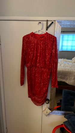 Red Sequined Long Sleeved Party Dress Size L