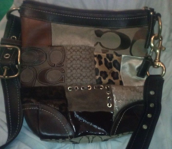 Vintage Coach Animal Print Patchwork Suede, Leather, Canvas & Velvet Hobo Bag