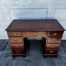 Antique / vintage double pedestal kneehole solid mahogany English writing desk 21 1/2 deep x 42L x 30