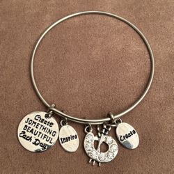 Silver-Tone Inspirational Bracelet and Ethnic Beaded Necklace