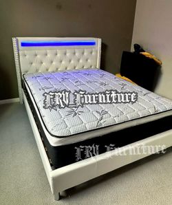 New queen bed frame with mattress