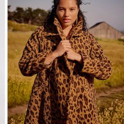 Lane Bryant Jacquard Leopard Print Coat Size 14