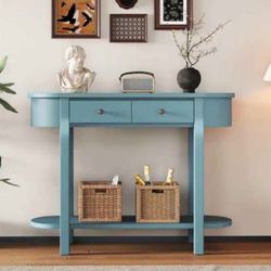 Polibi 40 in. Turquoise Green Oval Wood Console Table Entryway Table
